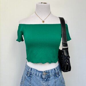 Green Off-The-Shoulder Crop Top